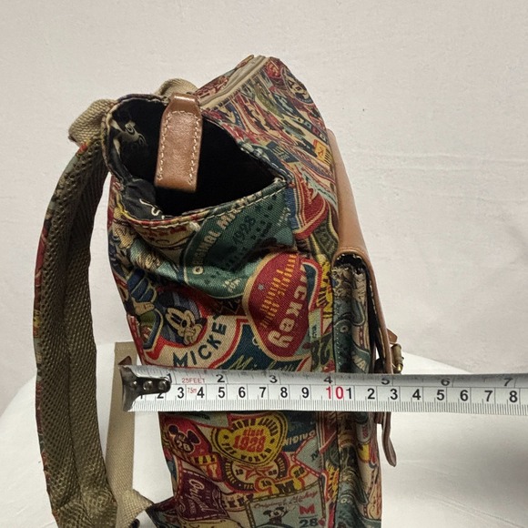 Disney Mickey Mouse Vintage Collage Backpack Brown Leather Accents - Picture 6 of 9